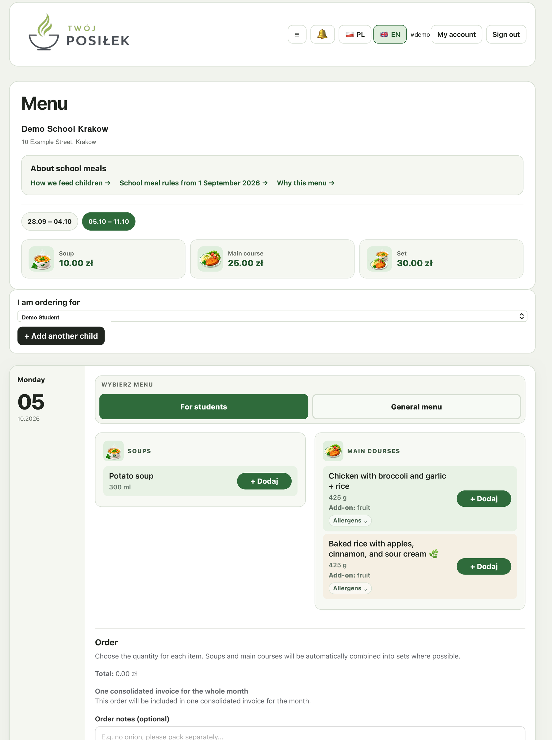 PageSpoon Meals customer ordering interface